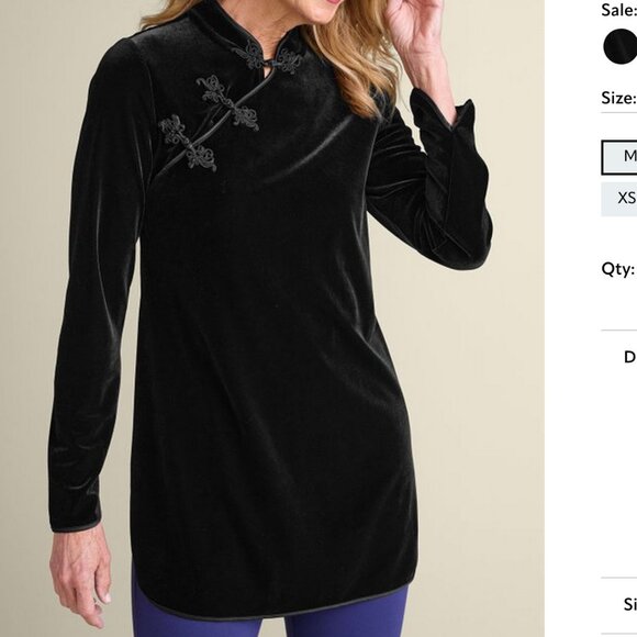 EUC Soft Surroundings Tai Velvet Tunic Top Dress Black Medium Velour Asian style - Picture 2 of 14